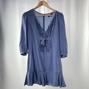 Nanette Lepore Silk Ruffle‎ Detail Mini Dress in Blue Size 0